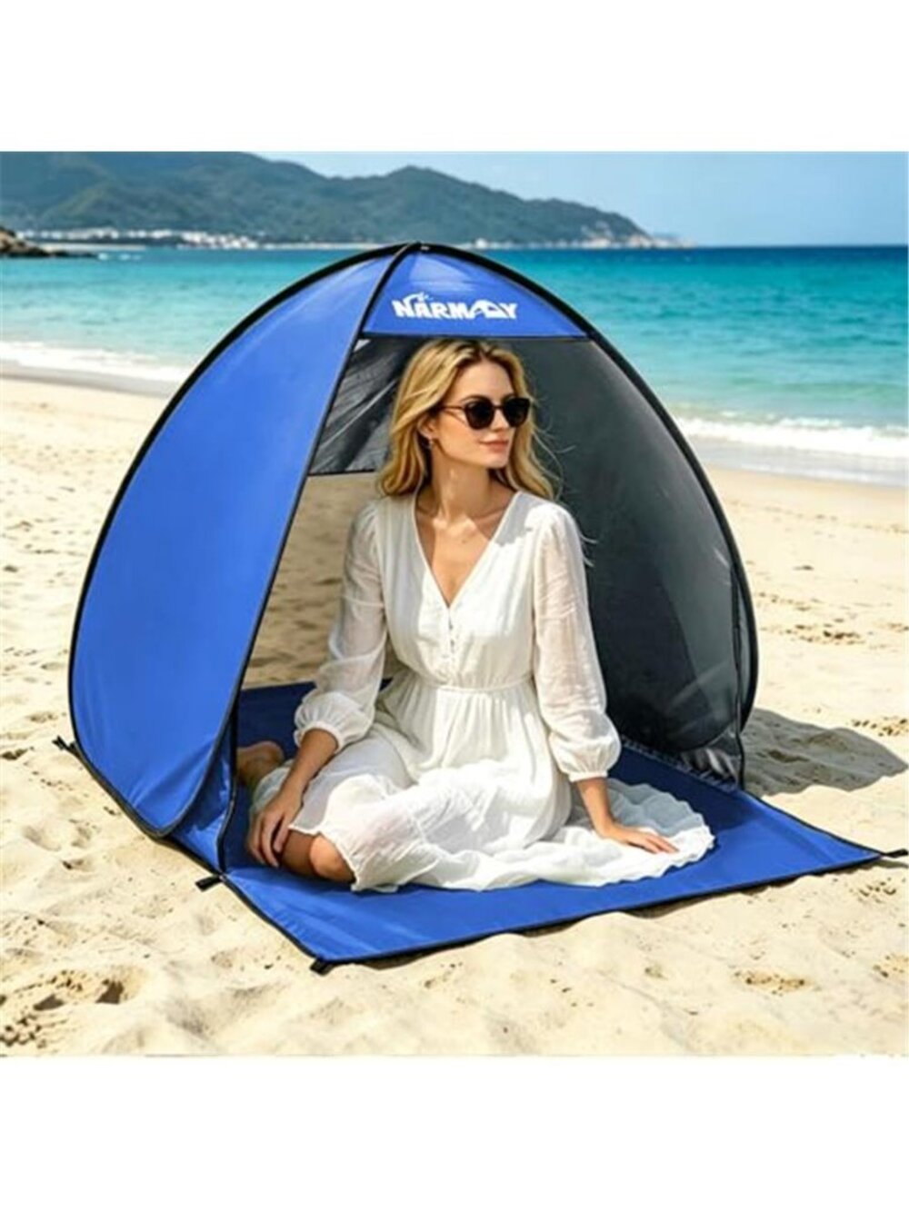 Camping Tent, Pop Up Beach Tent, Sun Shelter Blue | 1-person tent, UPF 50+ UV
